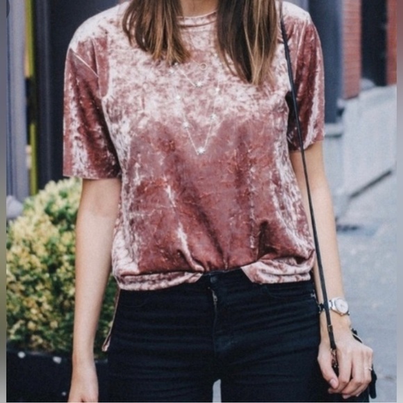 Kensie jeans crushed velvet dust rose top Size Small NWOT - Picture 1 of 7